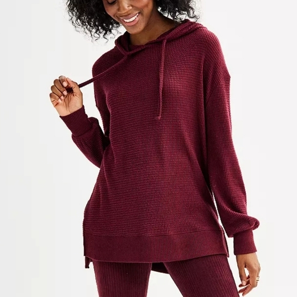 SO Cozy Waffle Knit Tunic Hoodie Sweater XS SEAFOAM TEAL SAGE LIGHT GREEN - Picture 8 of 9